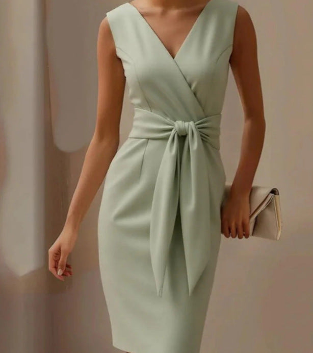 Bowknot Solid Color Elegant Dresses