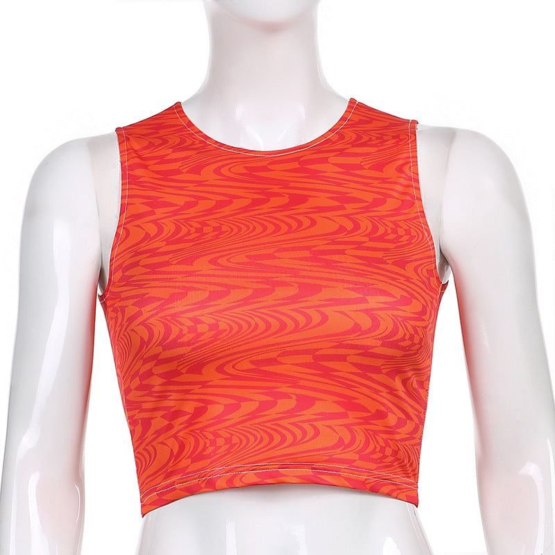 Women'S Water Ripple Contrast Color Nude Sexy Slim Vest