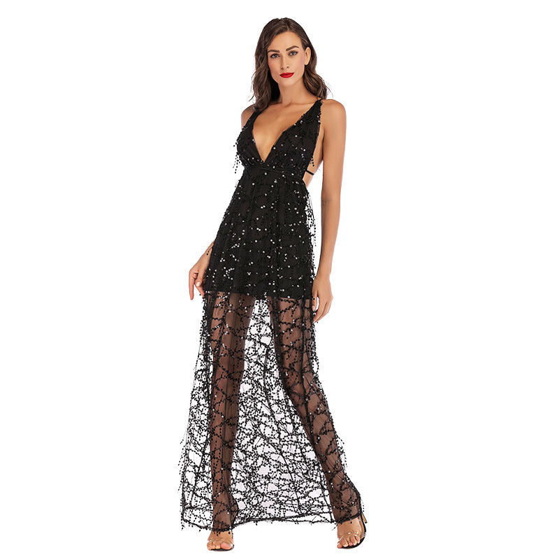 Sequined suspender tassel dress