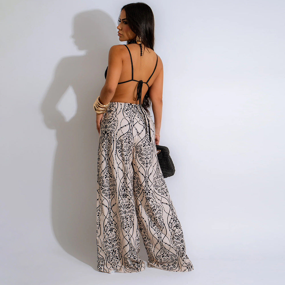 Sexy Strap Lace-up Loose Jumpsuit