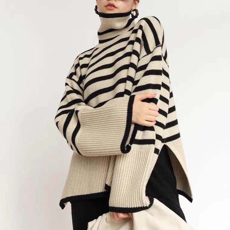 Striped Turtleneck Sweater Blouse