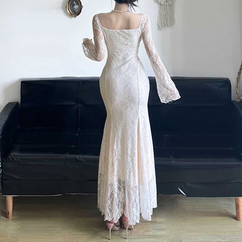 French Rose Lace Long Dress
