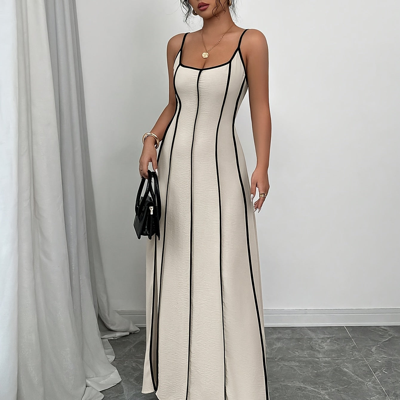 Women's Spaghetti-Strap Backless Colorblock Slip Dress