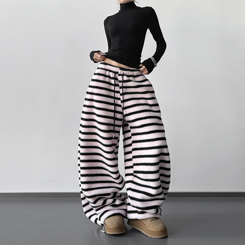 Laid-back Striped Womens Drawstring Loose Casual Pants