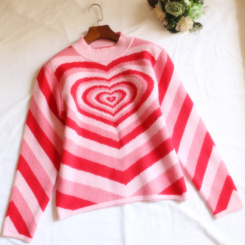 Half-neck sweater long-sleeved color matching love knit bottoming shirt