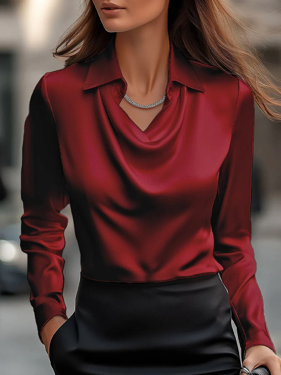 Collared Long-Sleeve Shirt Blouse