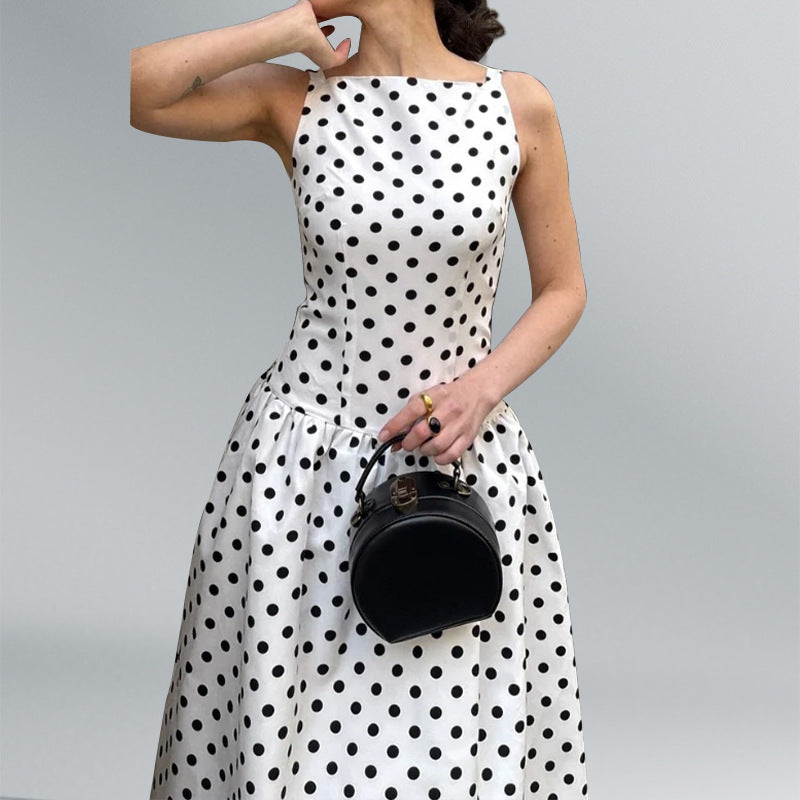 Retro Sleeveless Polka Dot Dress