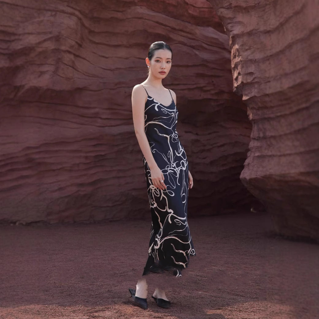 Spring New Retro Printing Slip Dress