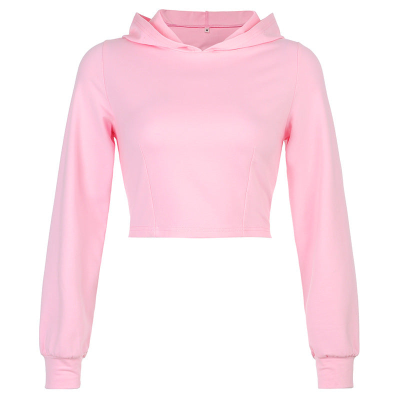 Back Hollow Lace-up Cropped Hoodie