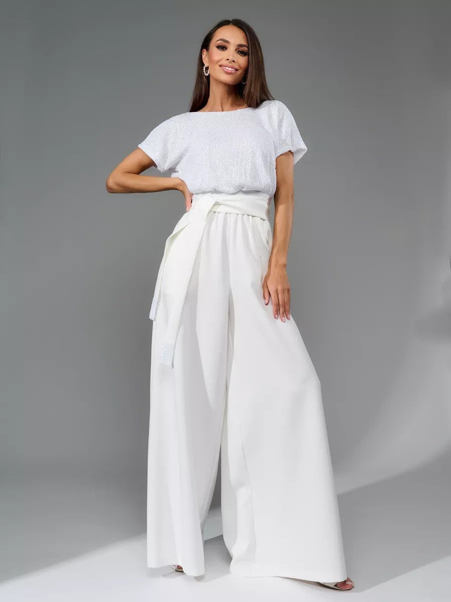 One-piece Sequin short Sleeve Jumpsuit Trousers