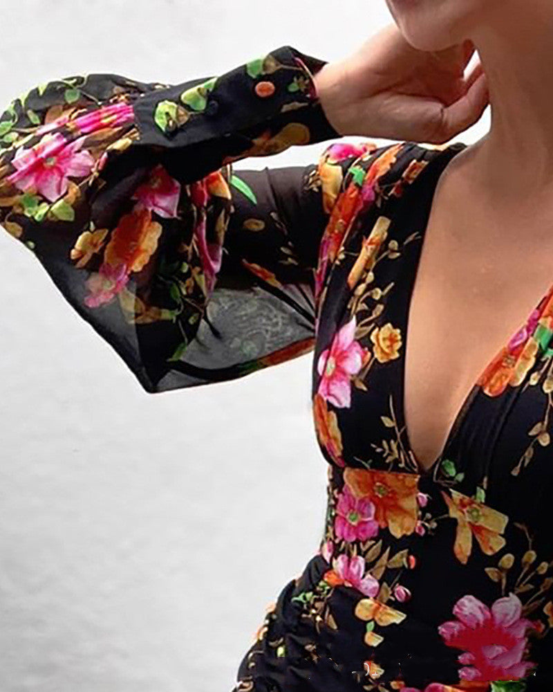 Black Floral Print Dress
