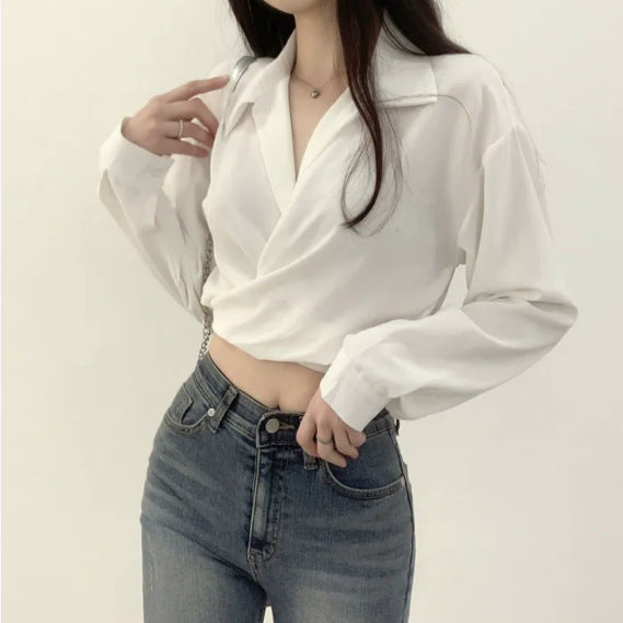 Bow-knot Midriff-baring Cropped Blouse