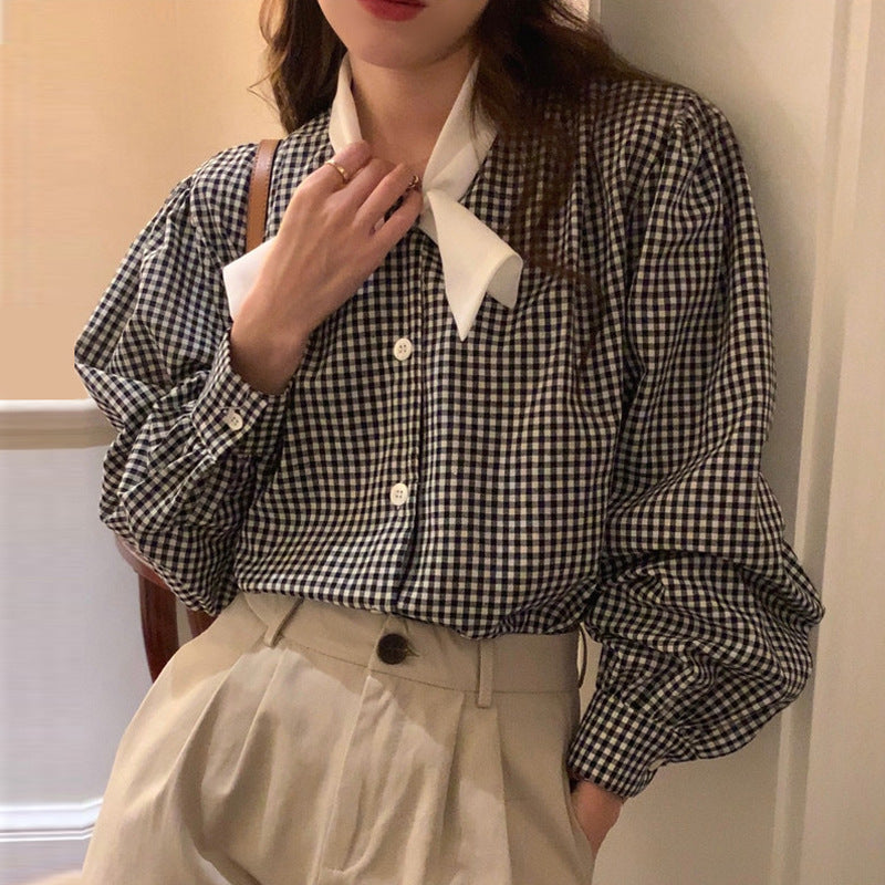 Casual Mid-length Plaid Blouse