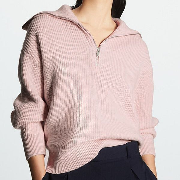 Half-zip Striped Long-sleeved Sweater Blouse