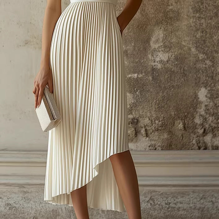 White Pleated One Sleeve Dress