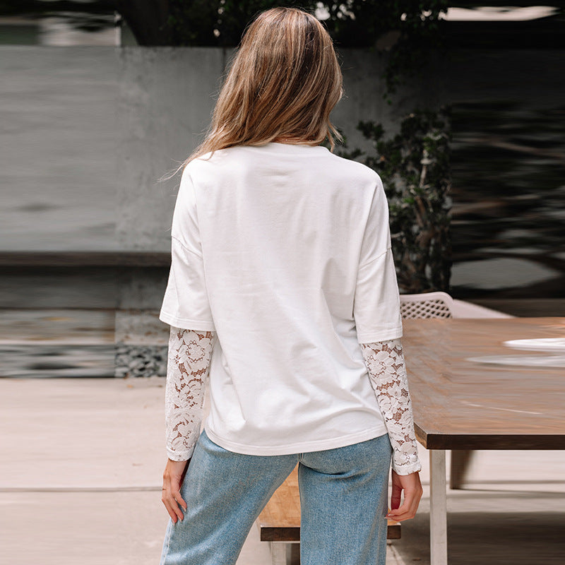 European And American Fashion Cool Lace Stitching Long Sleeve