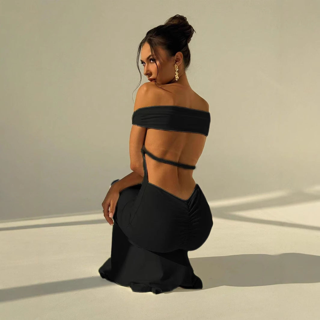 Low Shoulder Backless Evening Dress