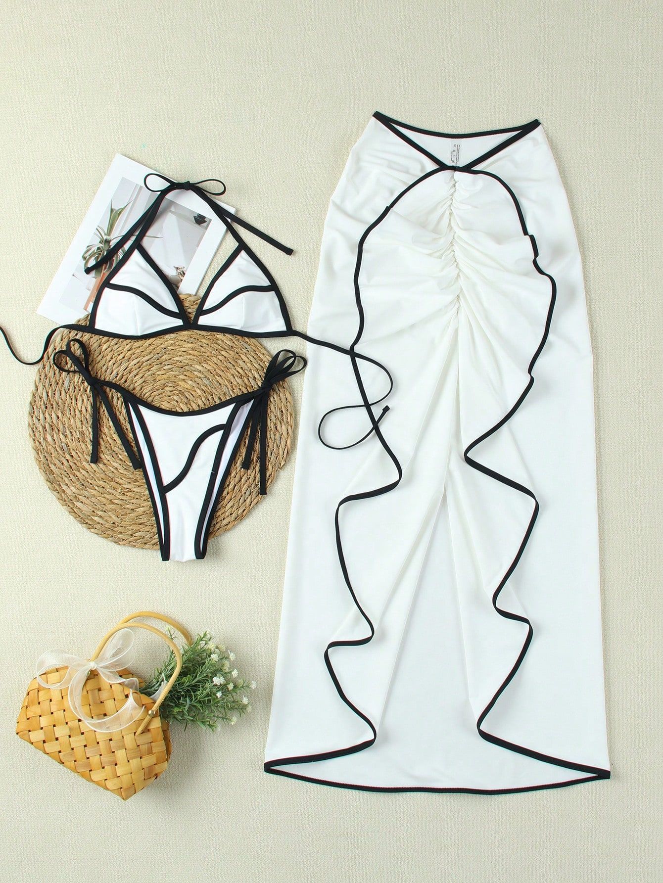 Women's Simple Casual Multicolor Long Skirt Bikini Three-piece Set