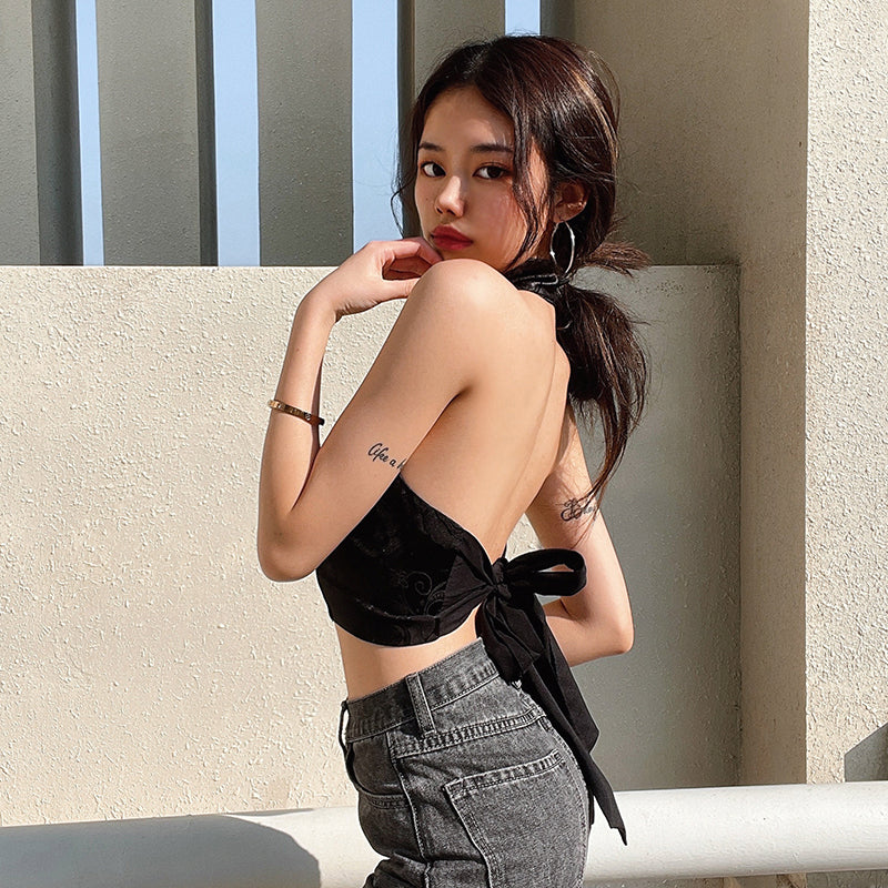 Cheongsam Element Neck Hanging Crop Top