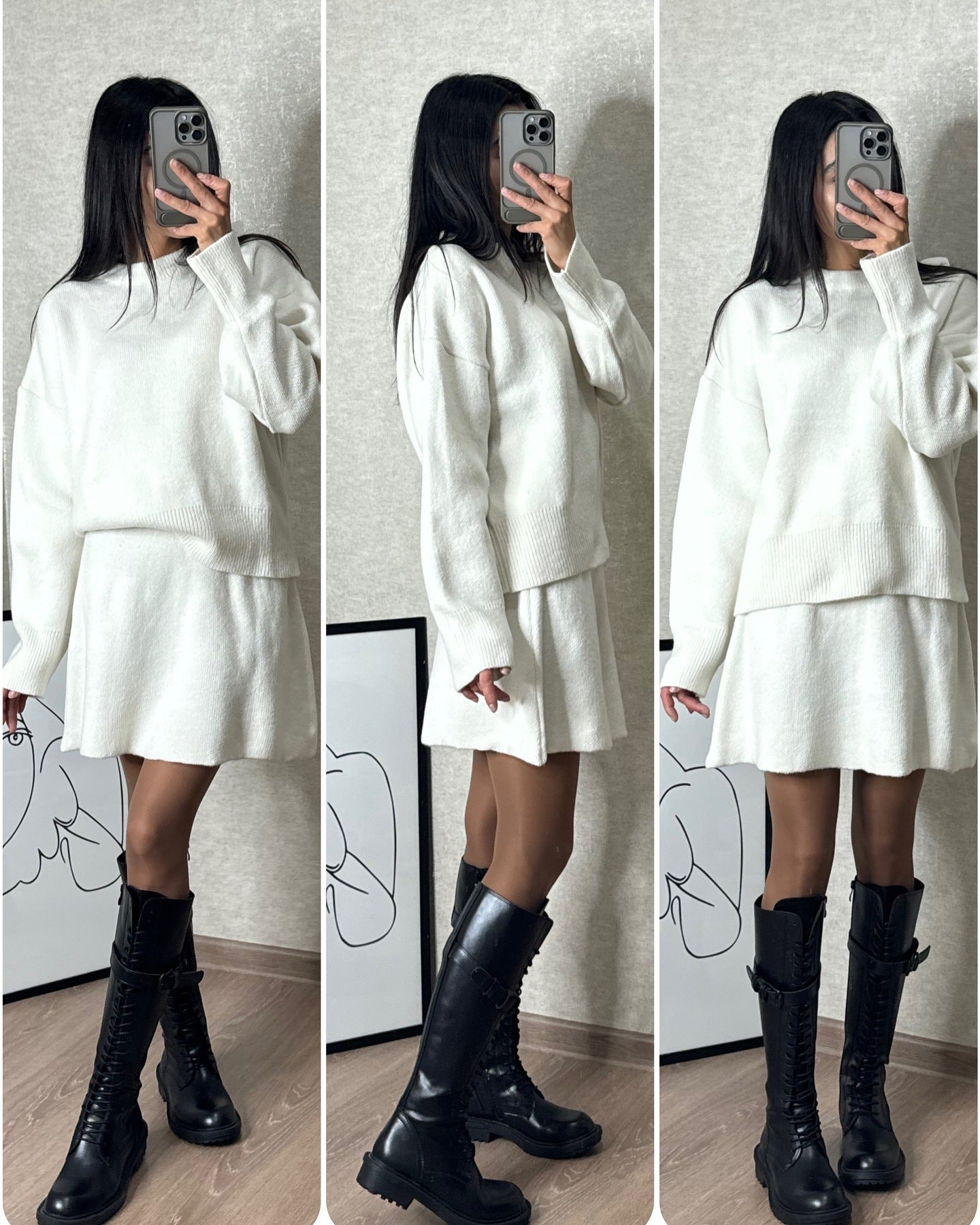 Sweater Skirt Sets Knit Long Sleeve