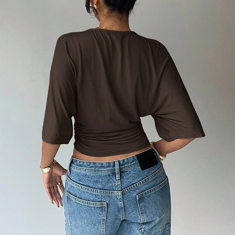 Cropped Mid-sleeve T-shirt Short Fitted Top
