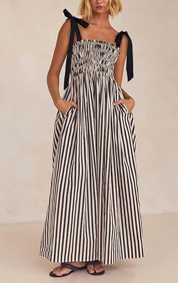 Striped Printed Swing Pocket Sling Dress