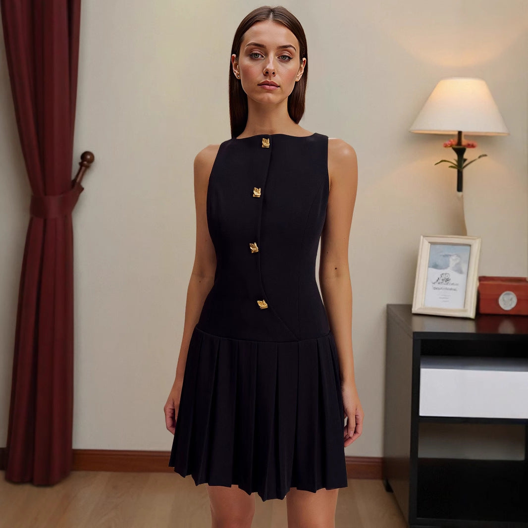 Casual Button Pleated Dress