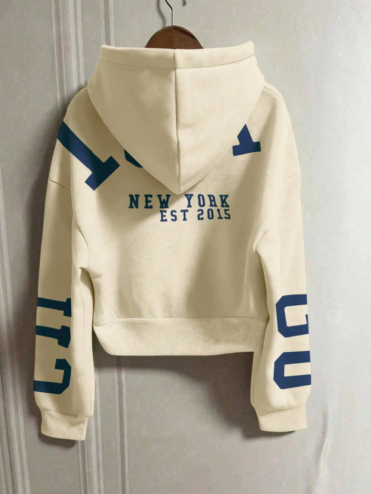Casual Cropped Hoodie Printed Design