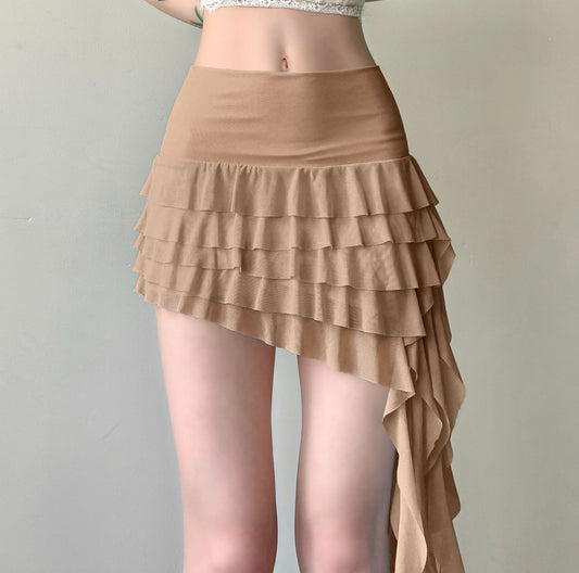 Low Waist Ribbon Irregular Tulle Mini Skirt