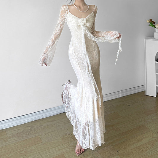French Rose Lace Long Dress