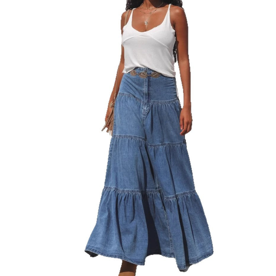 Low Waist Distressed Jeans Skirt