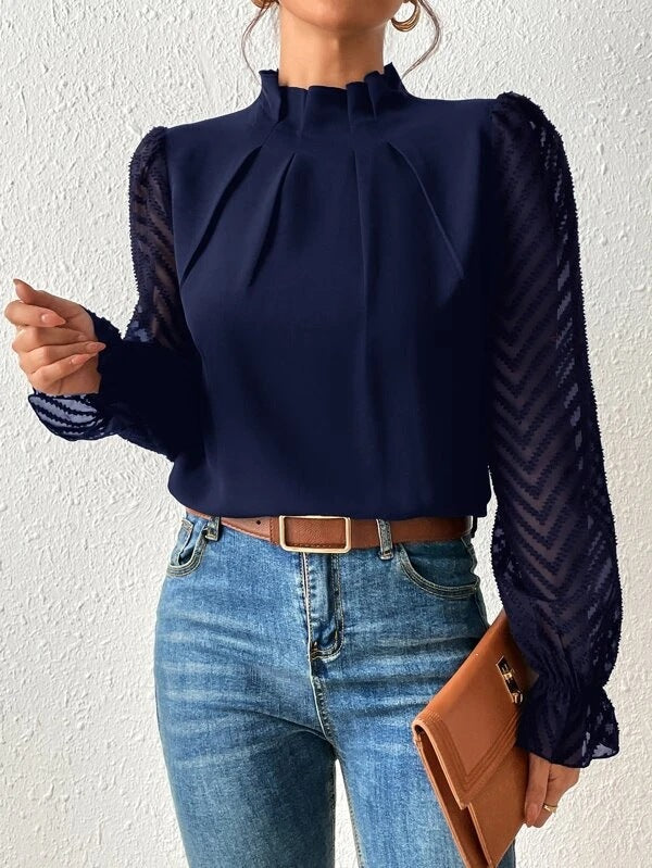 Half-turtleneck Wavy Chiffon Top Blouse