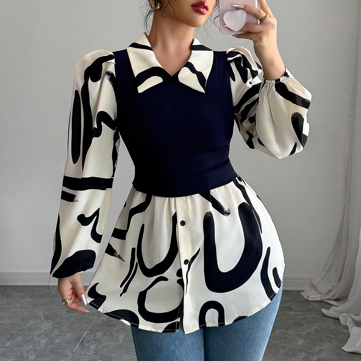 Casual Style Scribbled Blouse
