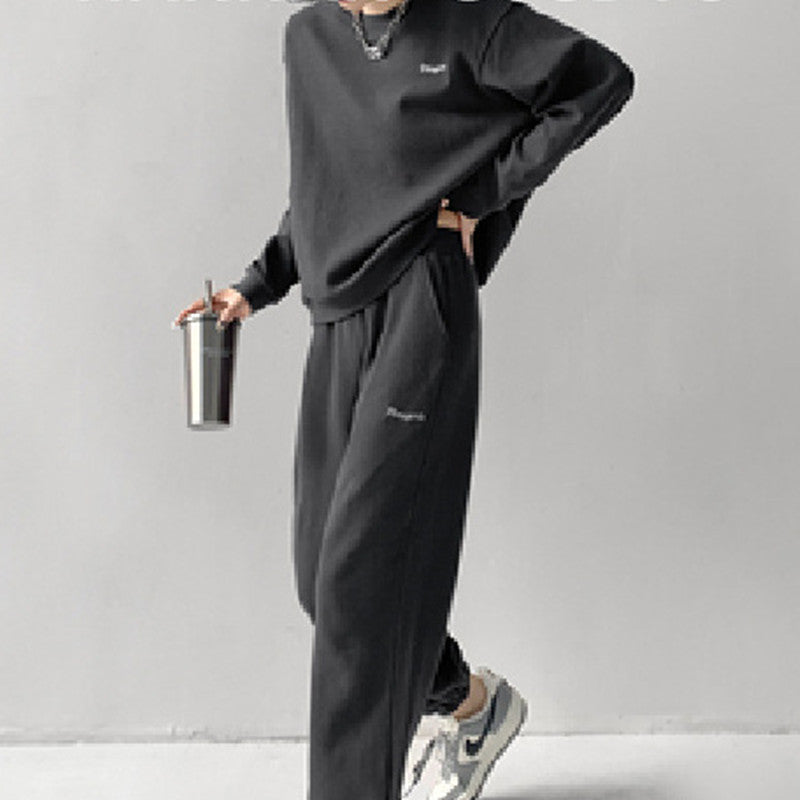 Waffle Long Sleeve Crew Neck Sweater \Track Pants Sports Suit