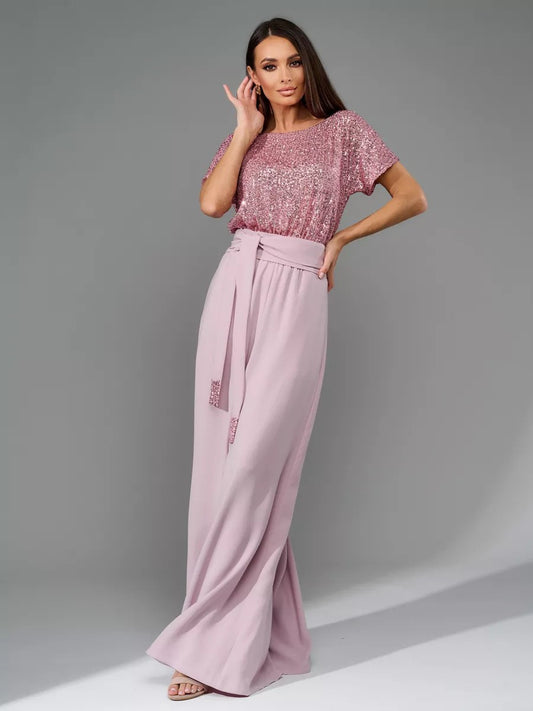 One-piece Sequin short Sleeve Jumpsuit Trousers