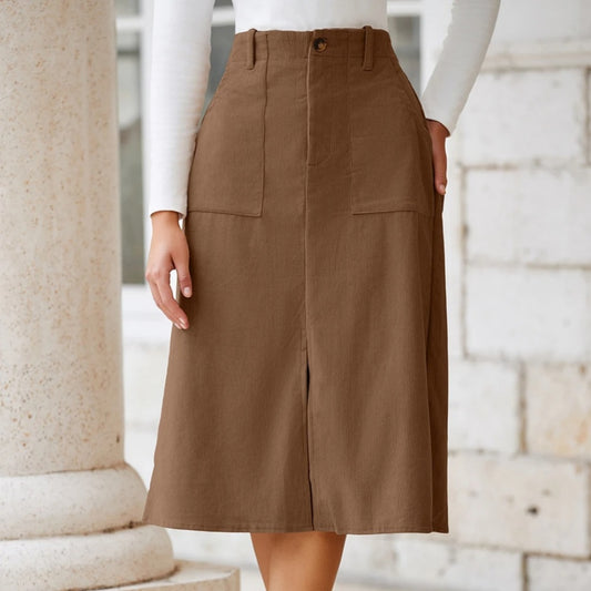 High-waisted Midi Skirt With Front Slit