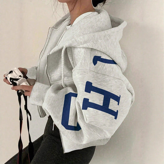 Casual Cropped Hoodie Printed Design