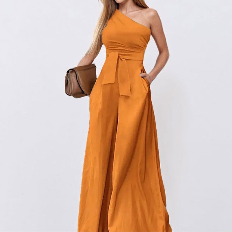 Straight-leg Pants Strapless Lace-up Jumpsuit
