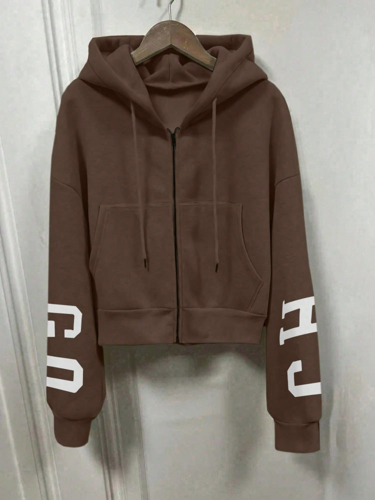 Casual Cropped Hoodie Printed Design