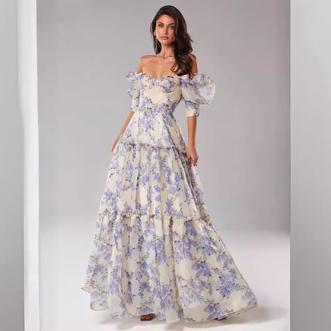 Night Dew Shoulder Floral Dress