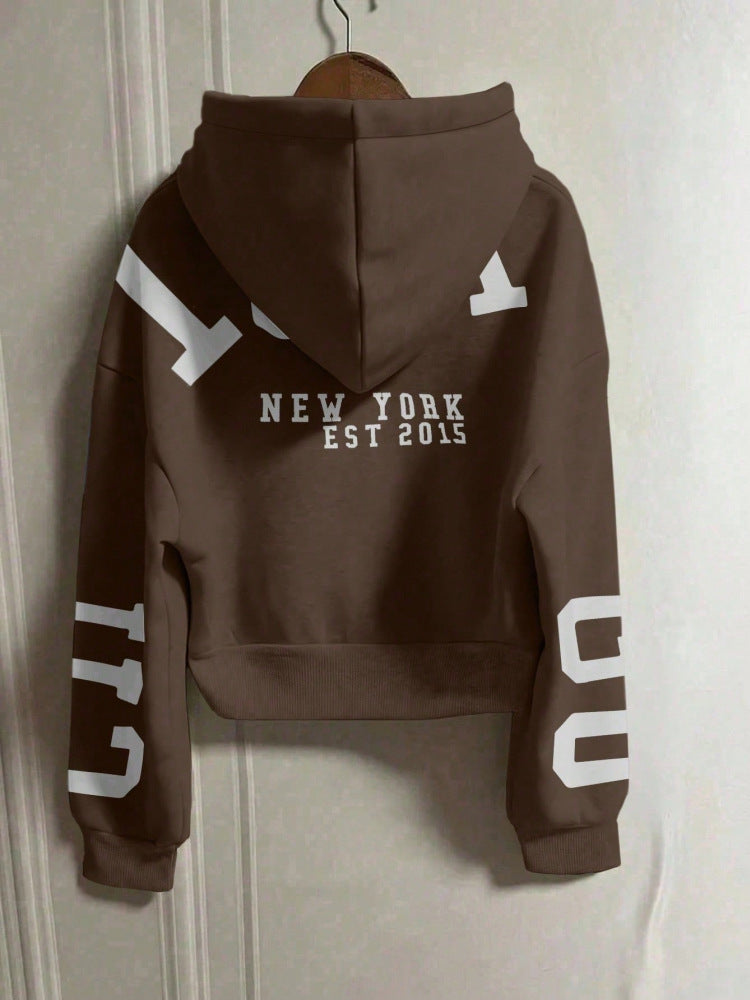 Casual Cropped Hoodie Printed Design