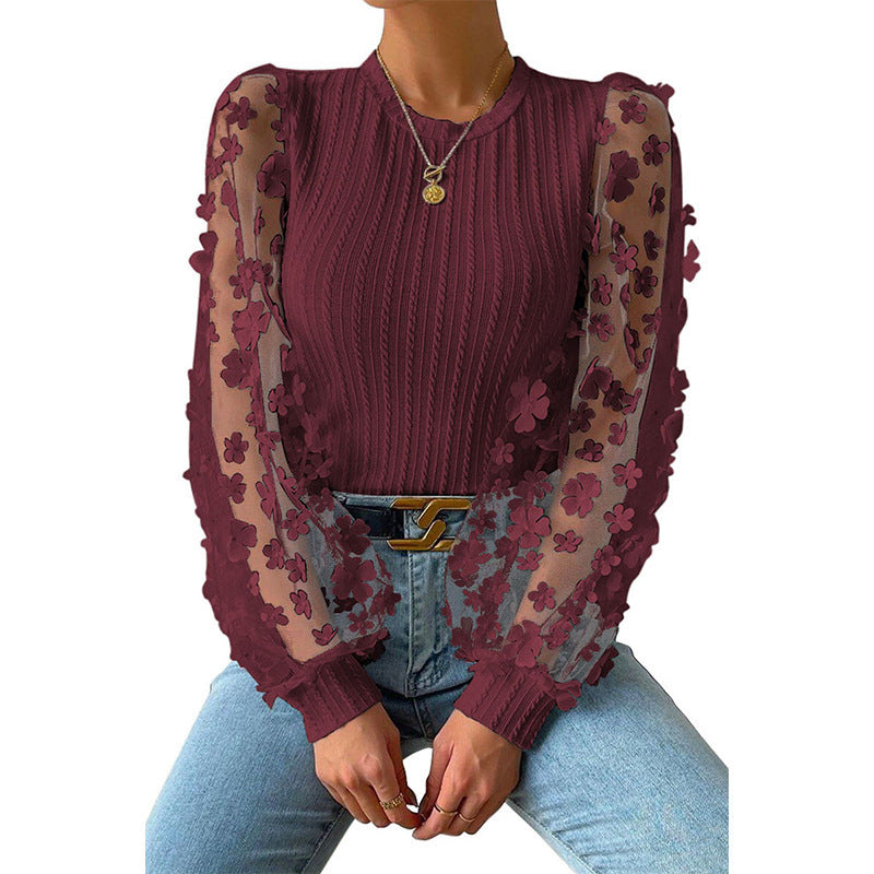Mesh Small Flower Chiffon Blouse