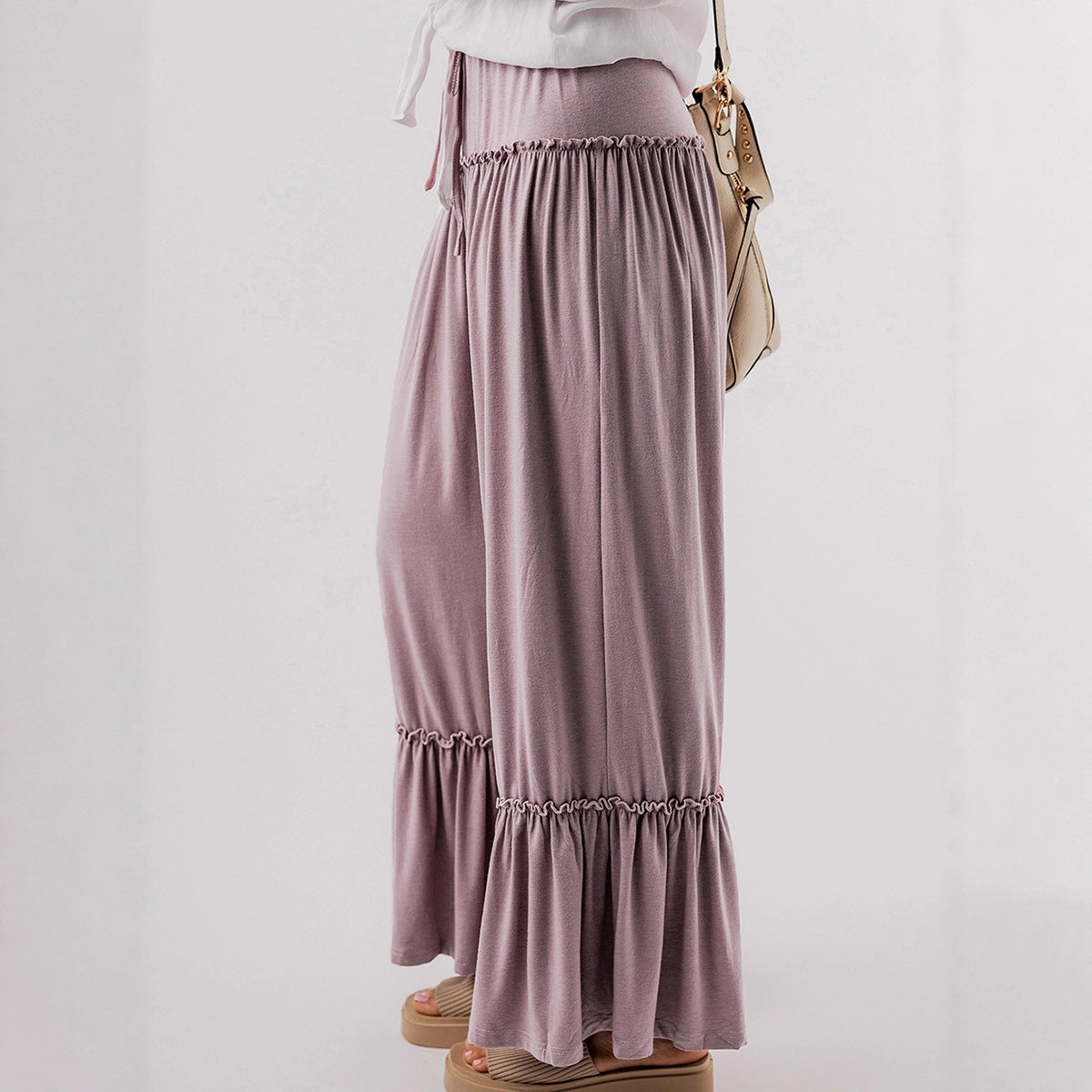 High-waisted Casual Drawstring Wide-leg Pants