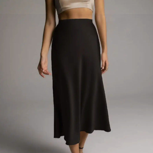 Sheath Fishtail A- Line Mid-length Satin Skirt