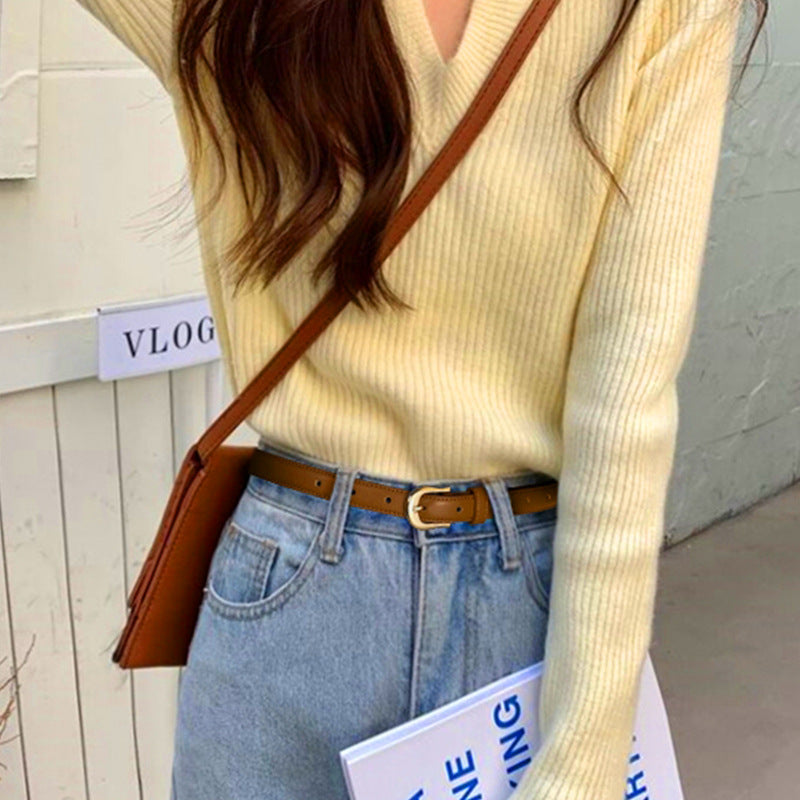 Women's Belt Brown Belt Casual Simple All-matching Jeans  Ornament Pant Belt