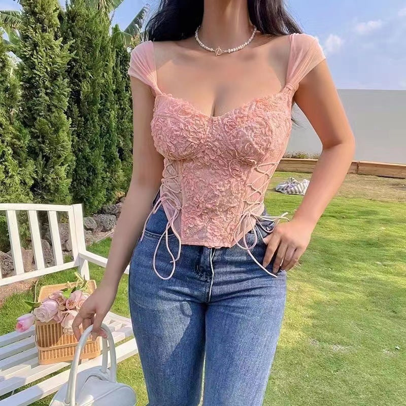 Lace Spaghetti-strap Crop Top