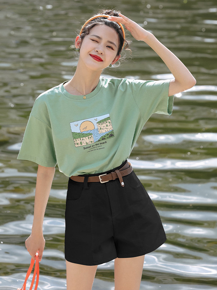 Women's Casual High Waist Wide Leg Shorts Loose And Slim