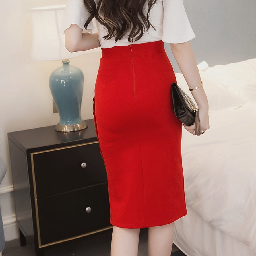 Side Buttoned Split Fit Skirt