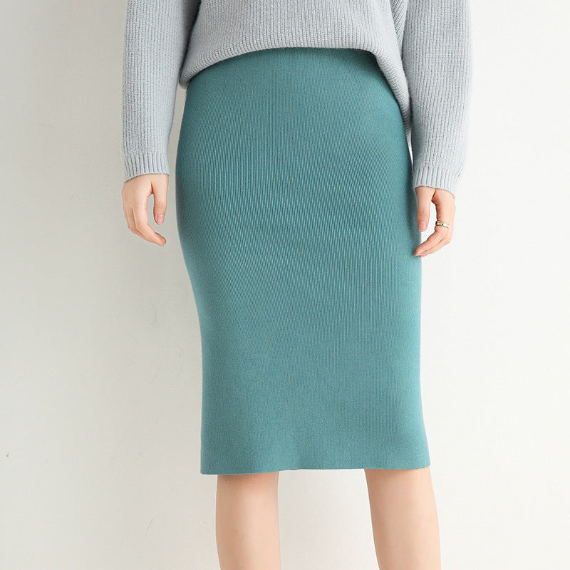 Knitted Back Split mid-length Skirt