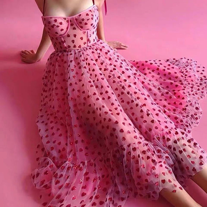 Bandeau waist and big swing love polka dot dress